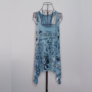 Disney Light Blue Princess Graphic Handkerchief Hem Tank Size M